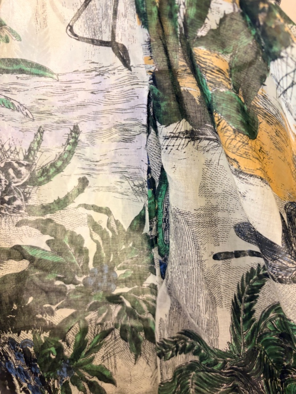 Dior Green and Black Tropical Print Collared Dress - Picture 9 of 12